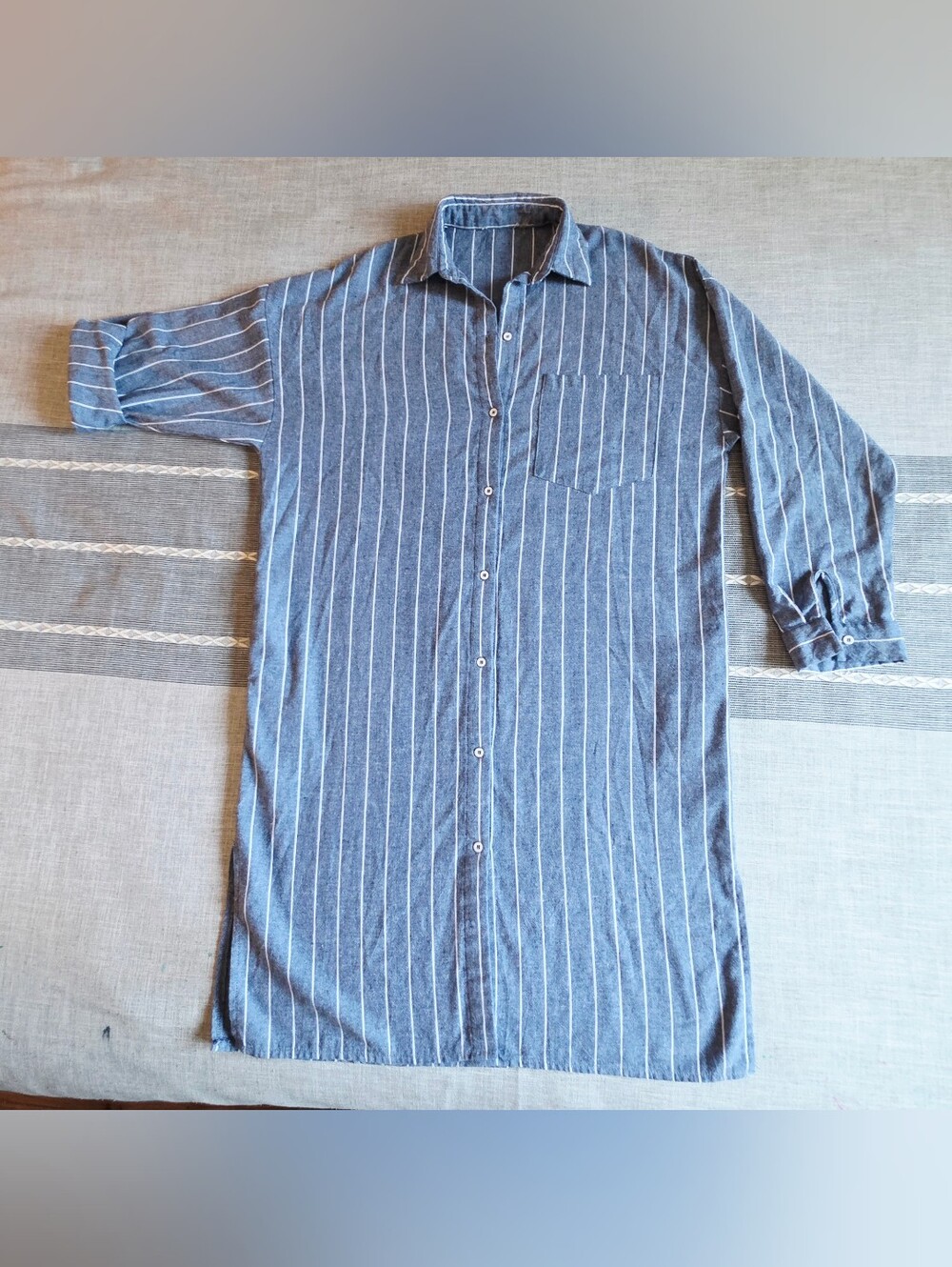 Y2K |  Blue and White Striped Long Button-Down Midi Shirt Dress
